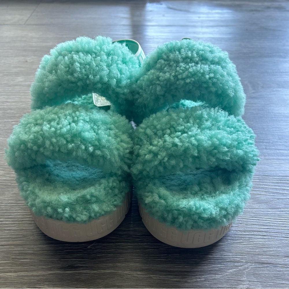 UGG Mint Green Fuzzy Wedges